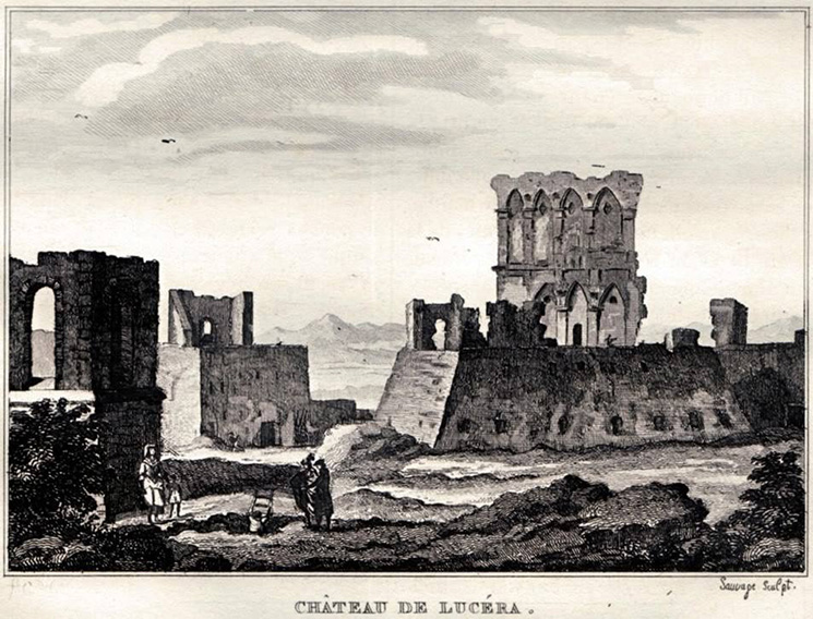 Lucera. Veduta del Castello (stampa) di Desprez Louis Jean (secc. XVIII/ XIX)